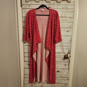 LuLaRoe Pink and White Polka Dot Cardigan Silky Ribbed Size Small